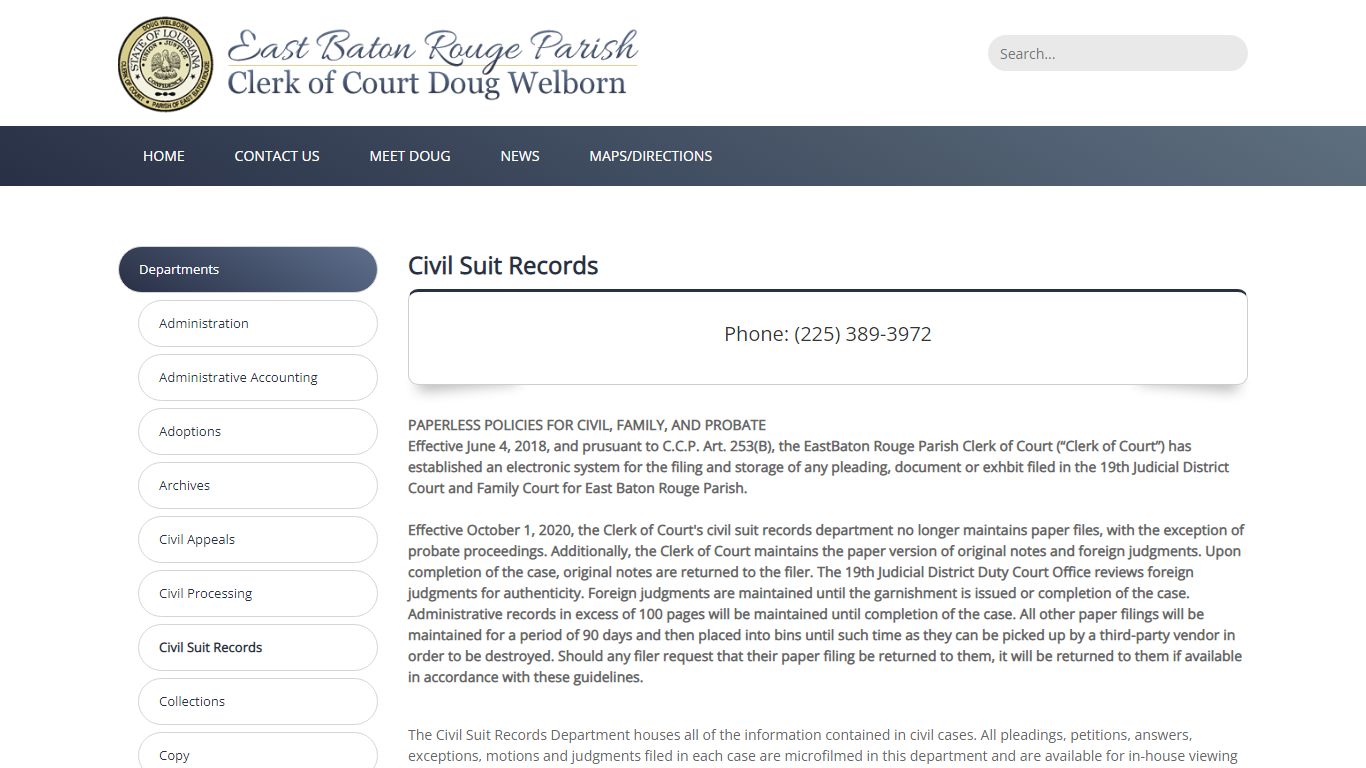 East Baton Rouge Clerk of Court > Departments > Civil Suit Records